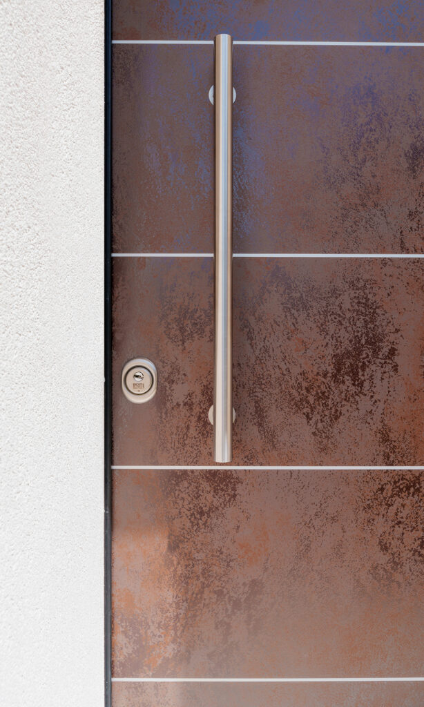 Porta blindata d'ingresso in Laminam color oxide